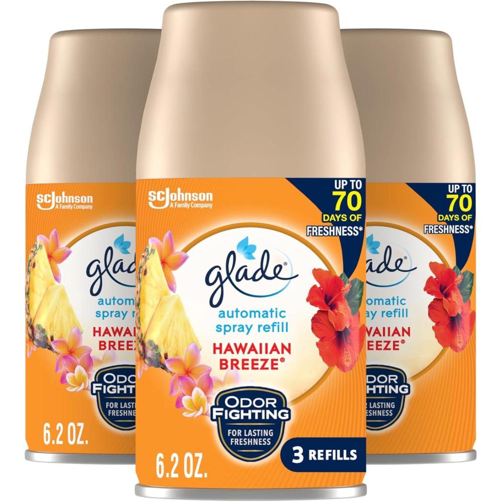 image:imageGlade Automatic Spray Air Freshener Refill Scented Air Freshener for Home and Bathroom Clean Linen 62 Oz 3 CountHawaiian Breeze
