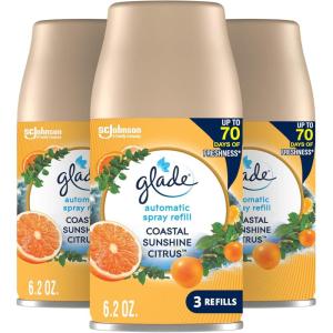 image:imageGlade Automatic Spray Air Freshener Refill Scented Air Freshener for Home and Bathroom Clean Linen 62 Oz 3 CountCoastal Sunshine Citrus