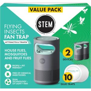 image:imageSTEM Flying Insect Fan Trap for Indoor Bug Control Attracts Mosquitoes Fruit Flies and House Flies Plugin Fan with UV Light Starter Kit Includes 1 Device and 5 Glue Traps2 Devices  10 Glue Traps