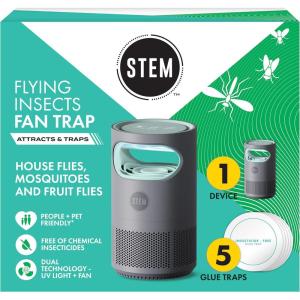 image:imageSTEM Flying Insect Fan Trap for Indoor Bug Control Attracts Mosquitoes Fruit Flies and House Flies Plugin Fan with UV Light Starter Kit Includes 1 Device and 5 Glue Traps1 Device  5 Glue Traps