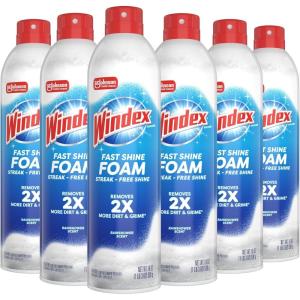 image:imageWindex Fast Shine Foam Glass Cleaner NoDrip Windows Doors Mirrors amp Countertops Aerosol Cleaning Spray StreakFree Shine Removes Fingerprints Dust Dirt Grime amp More 19 oz Pack of 119 Fl Oz Pack of 6