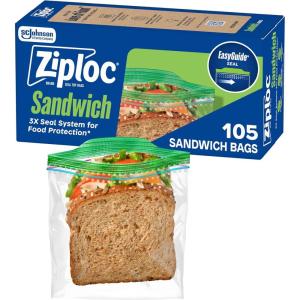 image:imageZiploc Sandwich and Snack Bags with EasyGuide Texture Plastic Storage Bags with Grip n Seal Technology 105 Bags Total105 Count